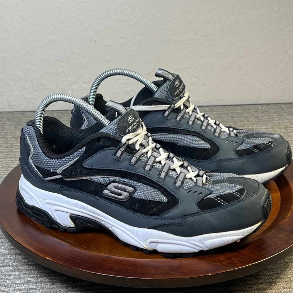 Skechers Sport Mens 9 Navy Black Leather Mesh Memory Foam Sneakers 51286EW